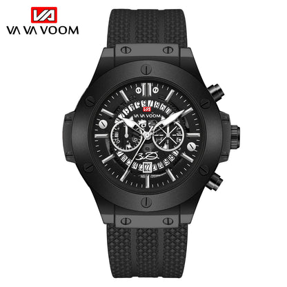 Men's Sports Watch – Quartz Waterproof Japanese Movement Timepiece Calendar & Silicone Strap