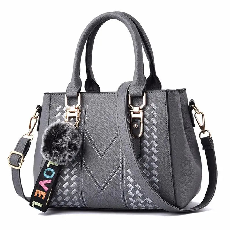 Hemasa Embroidery Messenger Bags Women Leather Handbag for Women Sac a Main Ladies hair ball Hand Bag