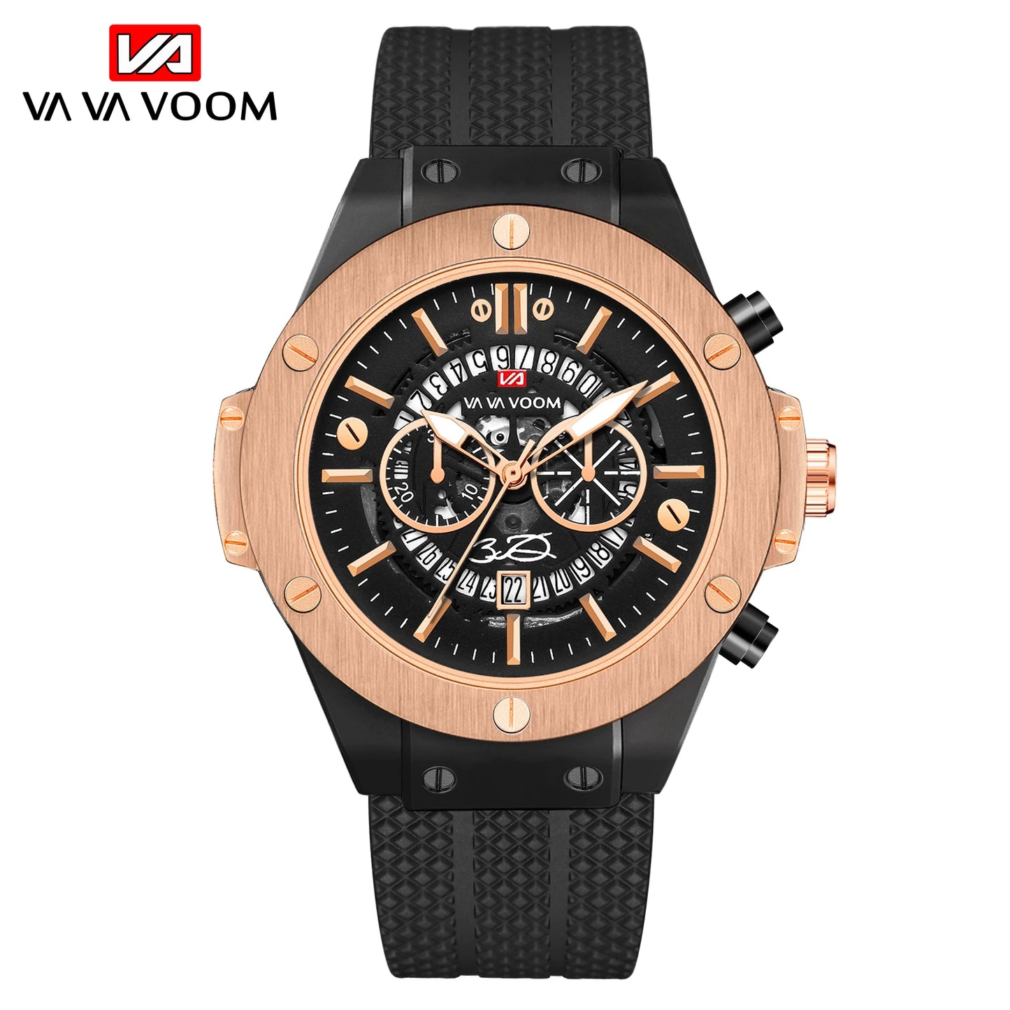 Men's Sports Watch – Quartz Waterproof Japanese Movement Timepiece Calendar & Silicone Strap