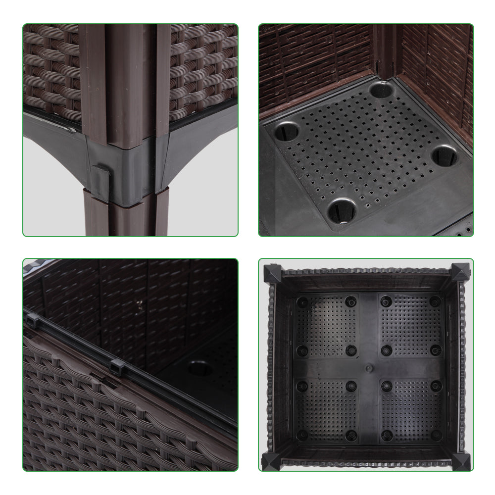 Injection molded planter box for outdoor garden use with durable design