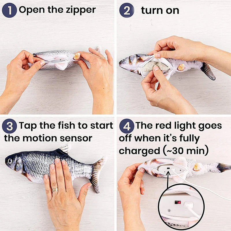 Interactive electric fish toy for cats with realistic flopping motion