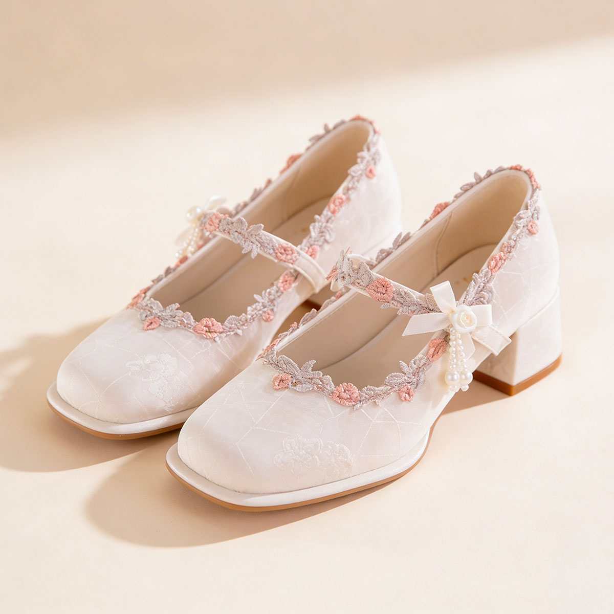 Jacquard Satin Mary Jane Heels
