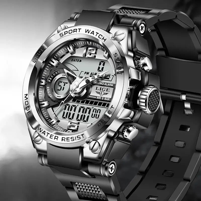 LIGE Men Military Watch showing durable design and tactical features