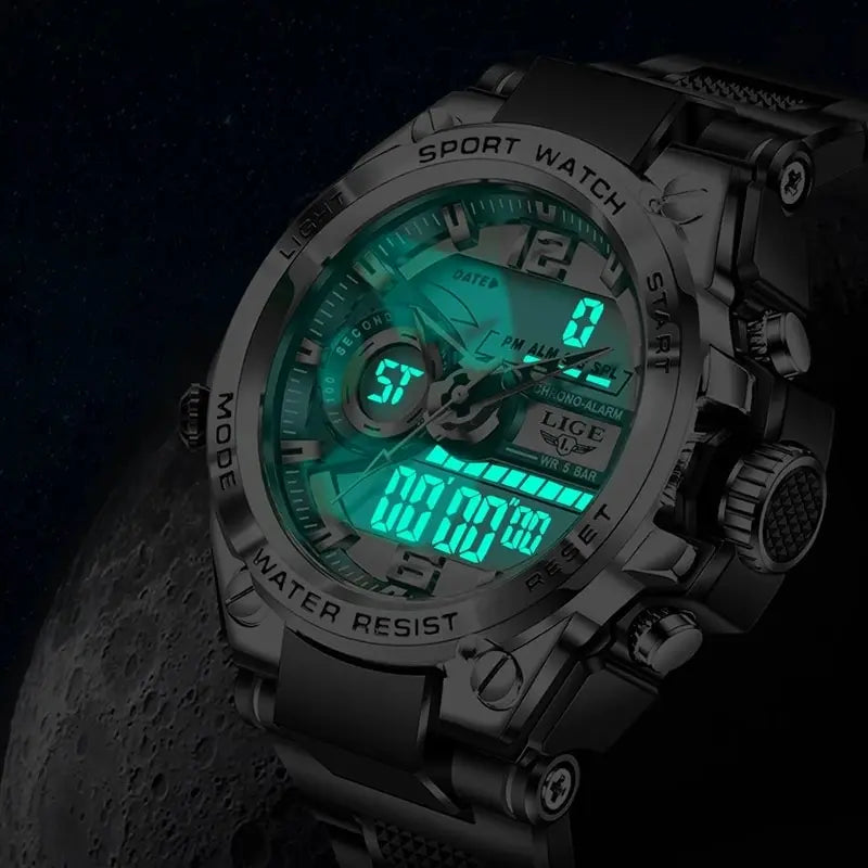 LIGE Men Military Watch showing durable design and tactical features