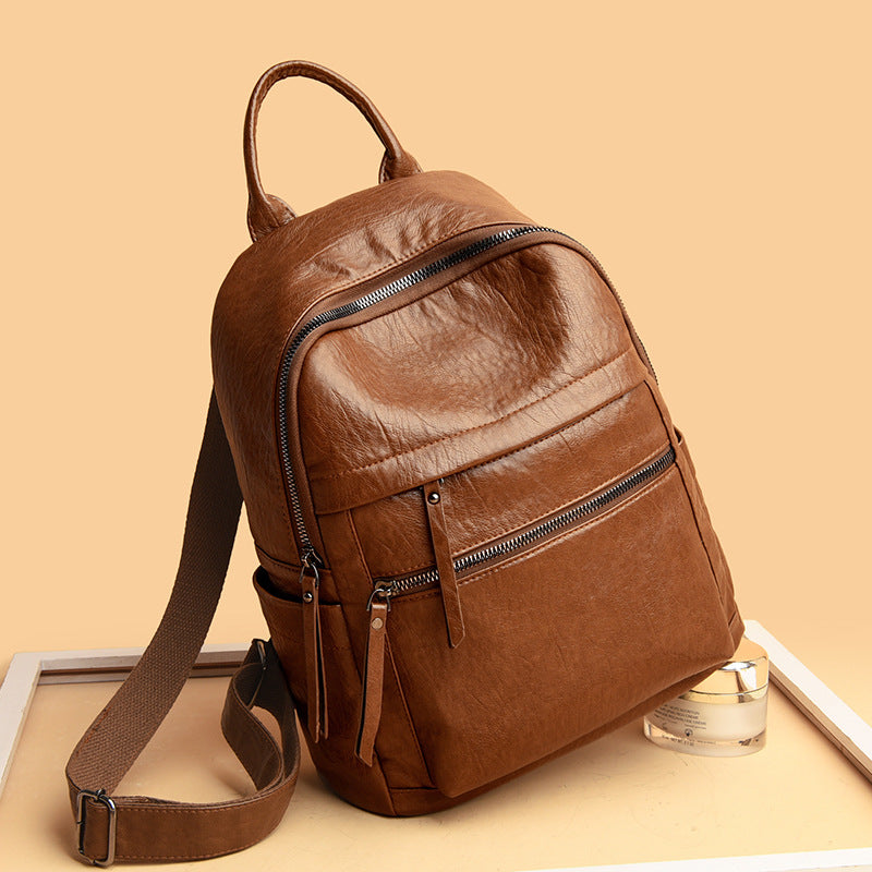 Soft leather student backpack
