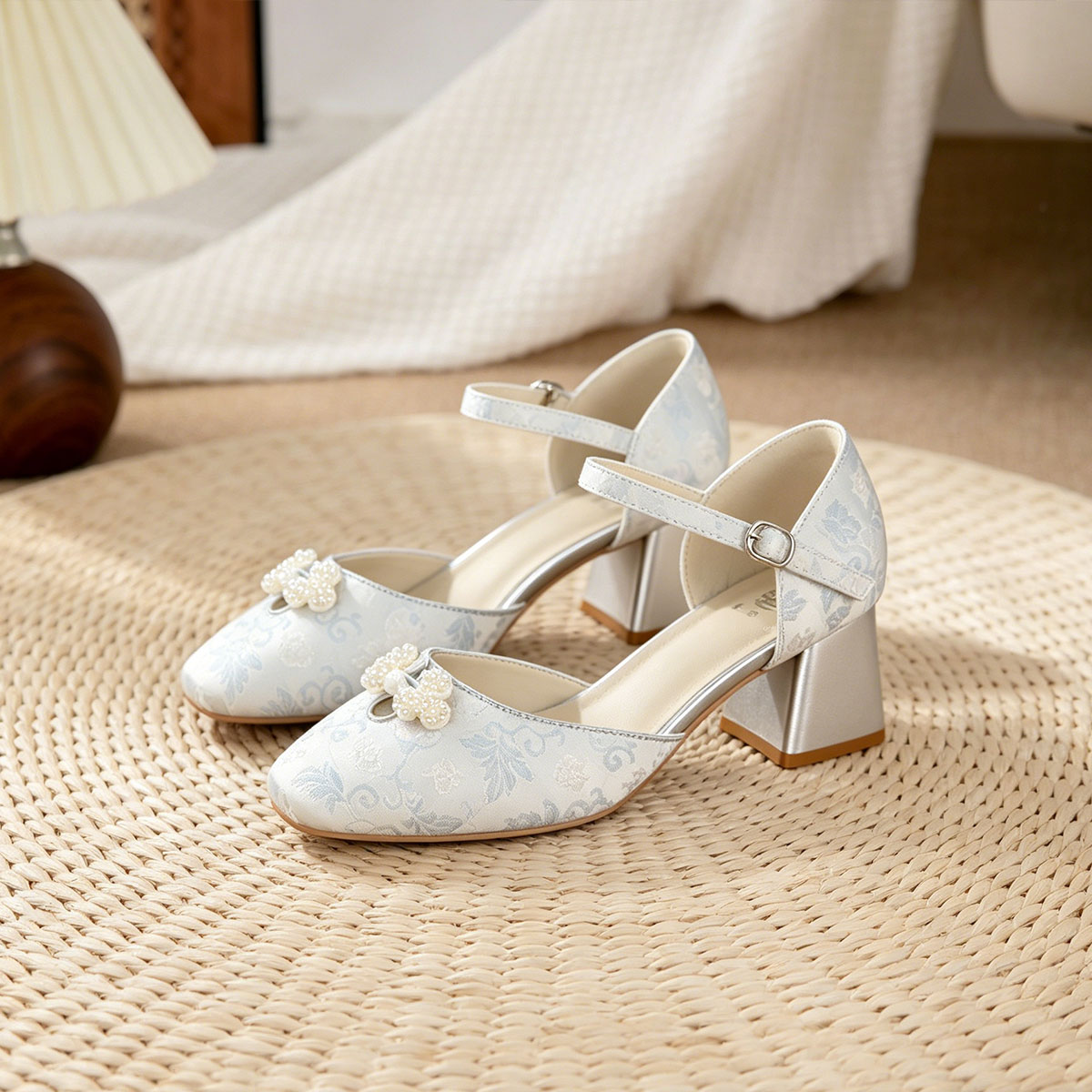 Light Blue Jacquard Platform Heels