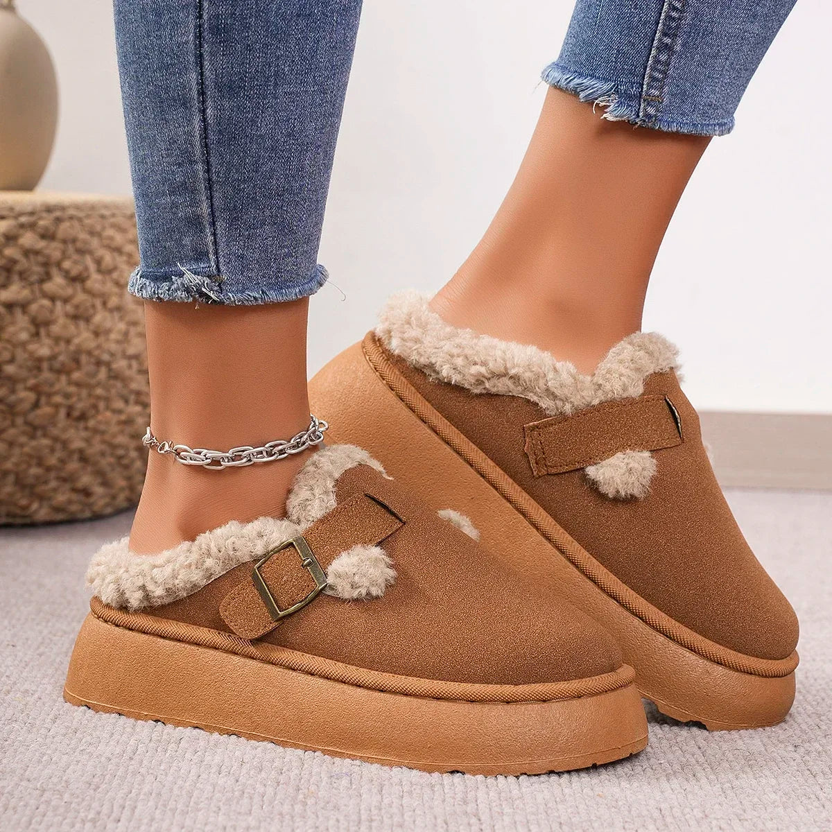 Luxury women's warm winter suede shoes with soft inner lining