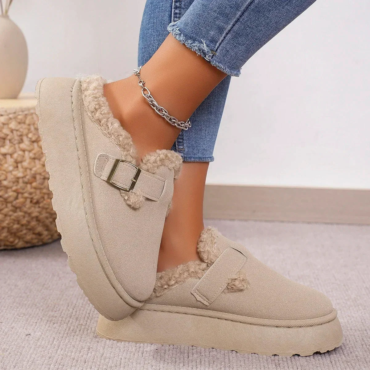 Luxury women's warm winter suede shoes with soft inner lining