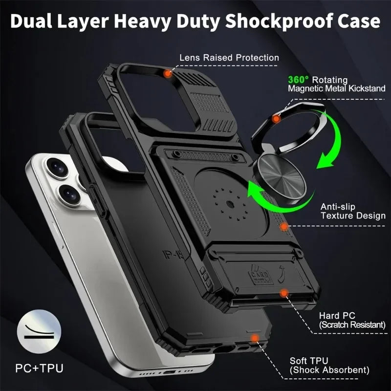 Magnetic ring kickstand iPhone case with shockproof grip and stand