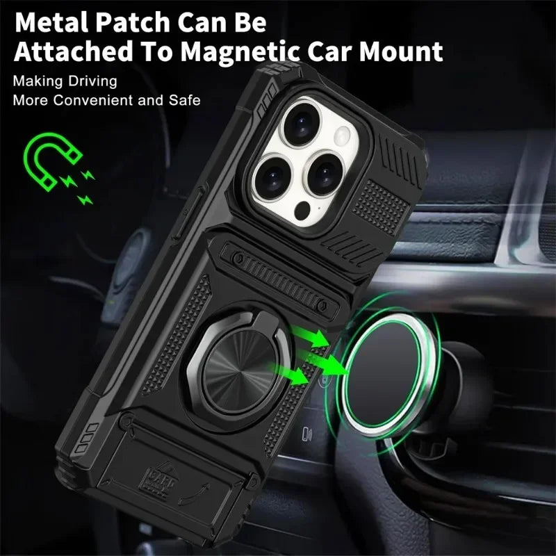 Magnetic ring kickstand iPhone case with shockproof grip and stand