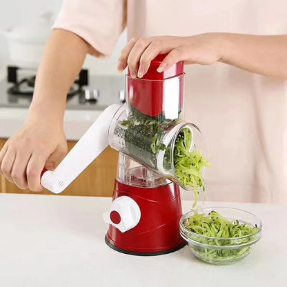 Manual vegetable cutter and shredder with hand crank for kitchen use