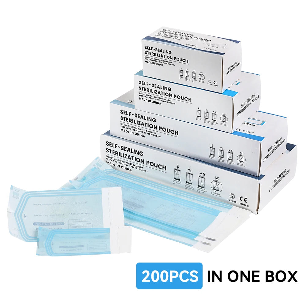 Medical-grade self sealing sterilization pouches for dental and tattoo tools