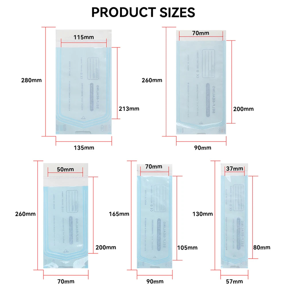 Medical-grade self sealing sterilization pouches for dental and tattoo tools