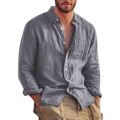 Men's Casual Linen Shirt – Long Sleeve Button-Down Relaxed Fit