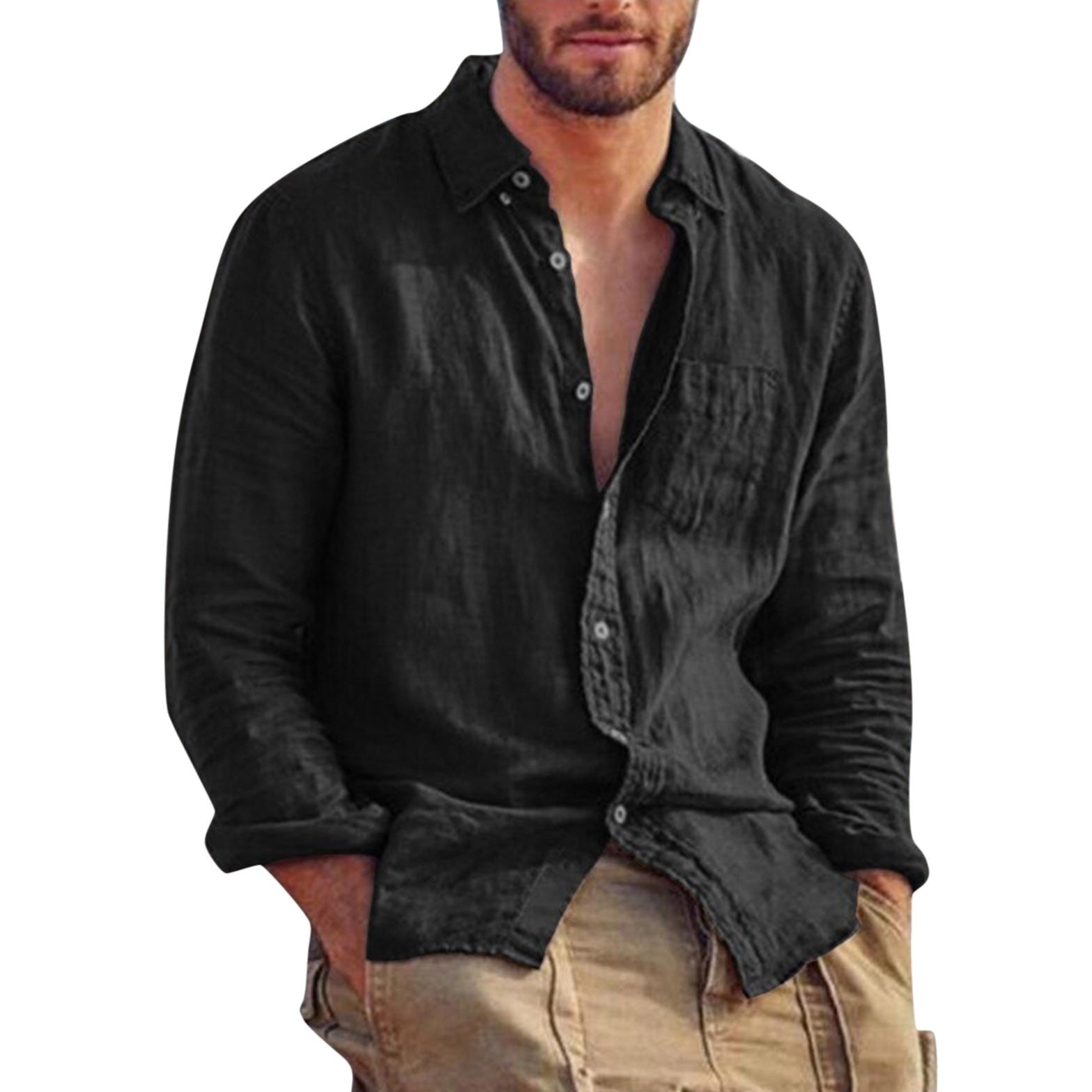Men's Casual Linen Shirt – Long Sleeve Button-Down Relaxed Fit