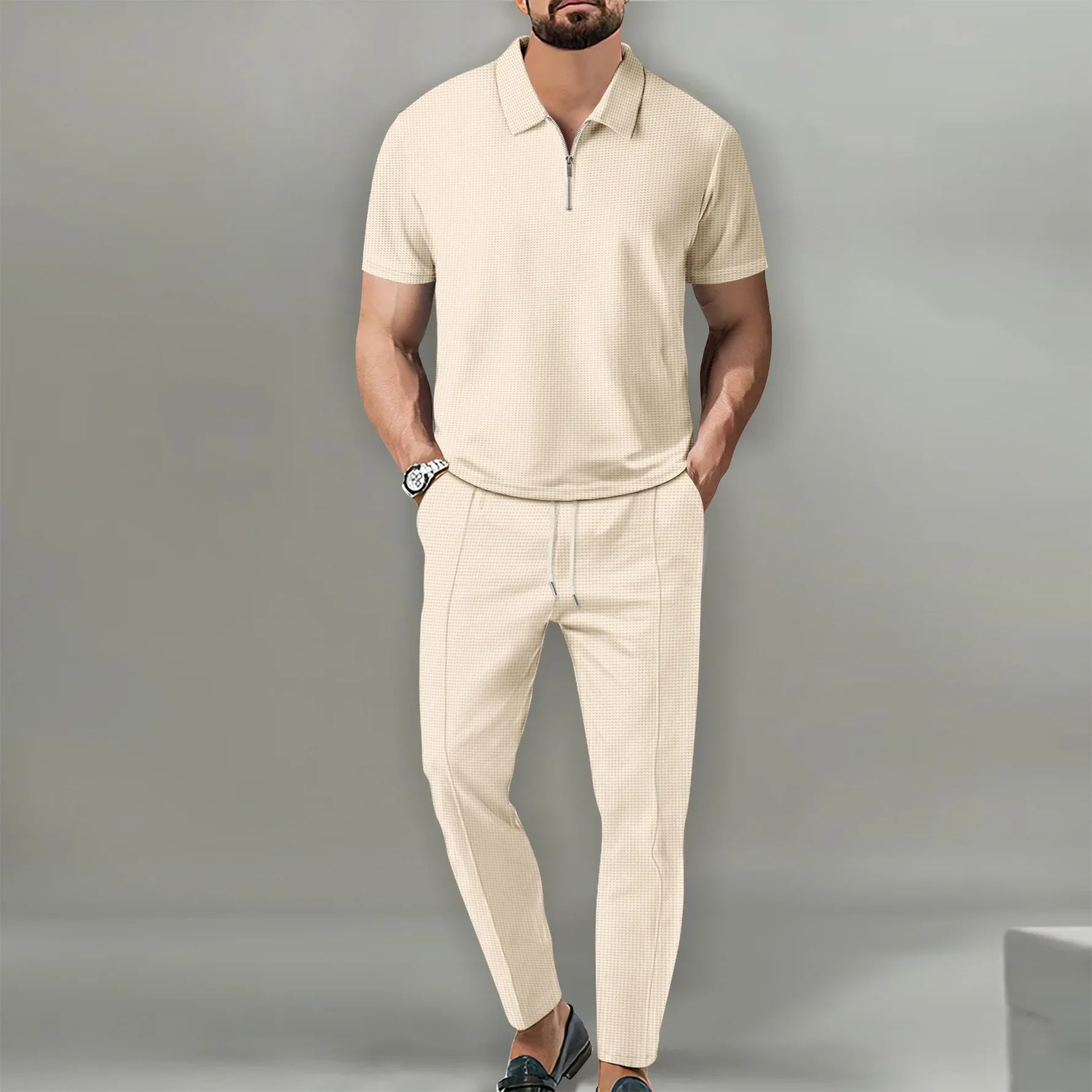 Men's Casual Polo Shirt and Breathable Pant Set for summer fashion comfort
