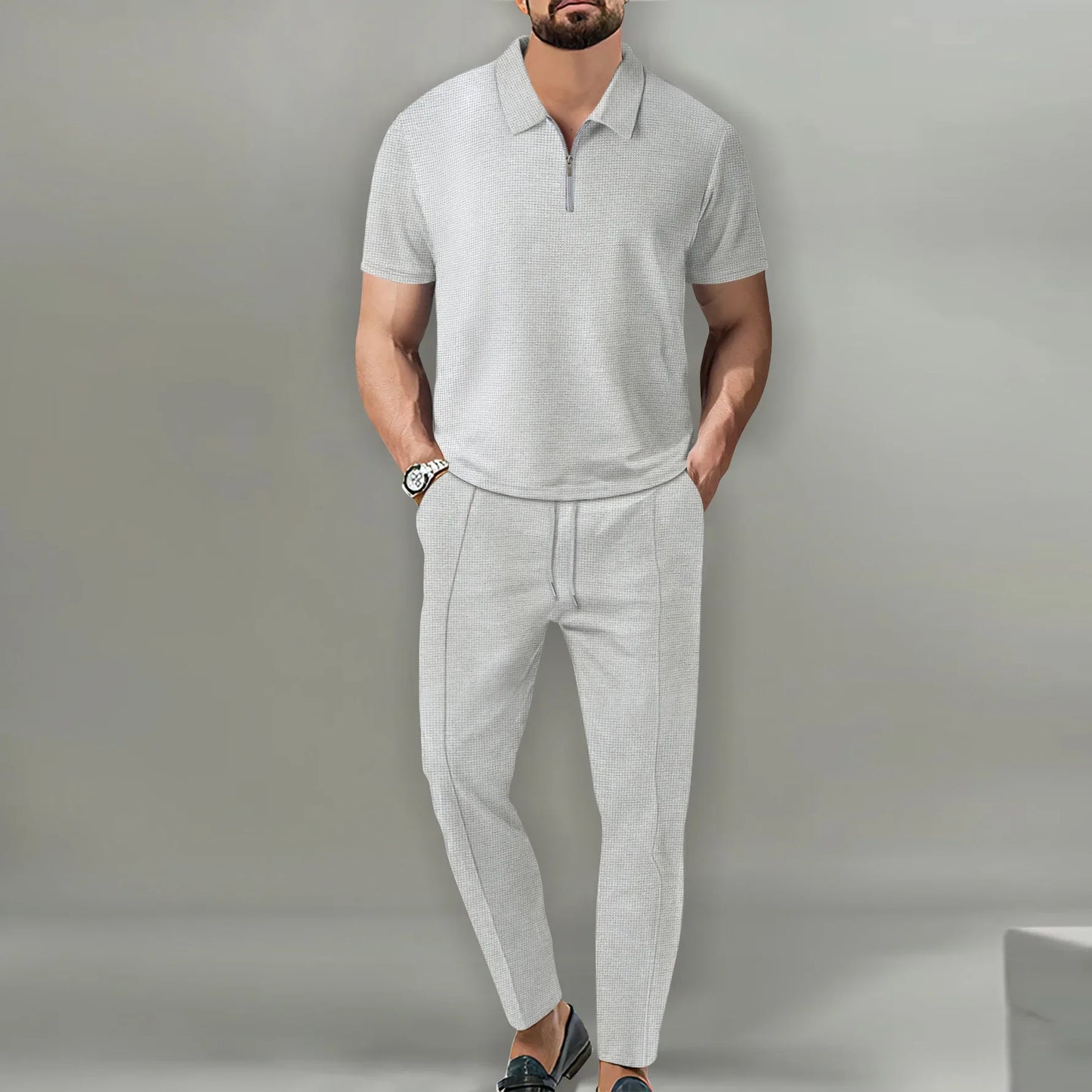 Men's Casual Polo Shirt and Breathable Pant Set for summer fashion comfort