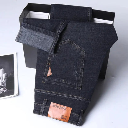 Men's Fashion Straight Jeans Stretch Slim Fit Business Denim