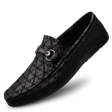 Men's black leather business casual loafers with slip-on design