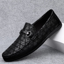 Men's black leather business casual loafers with slip-on design