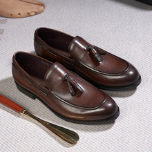 Men's genuine leather tassel loafers handmade for classic elegance