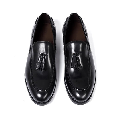 Men's genuine leather tassel loafers handmade for classic elegance