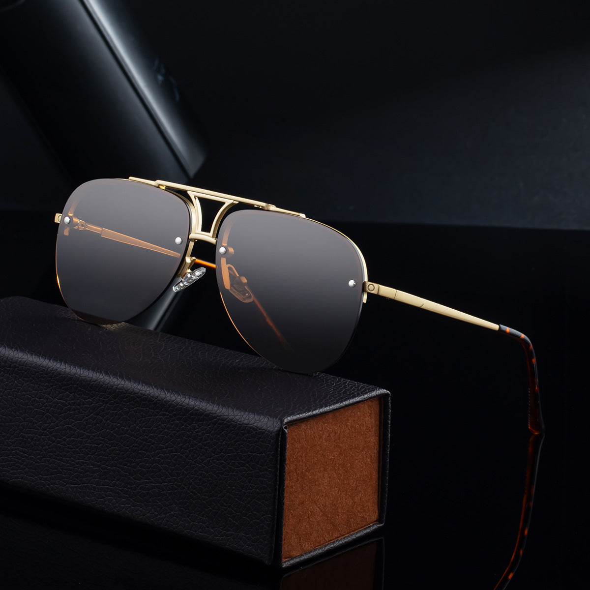 Mens Metal Half Frame Sunglasses
