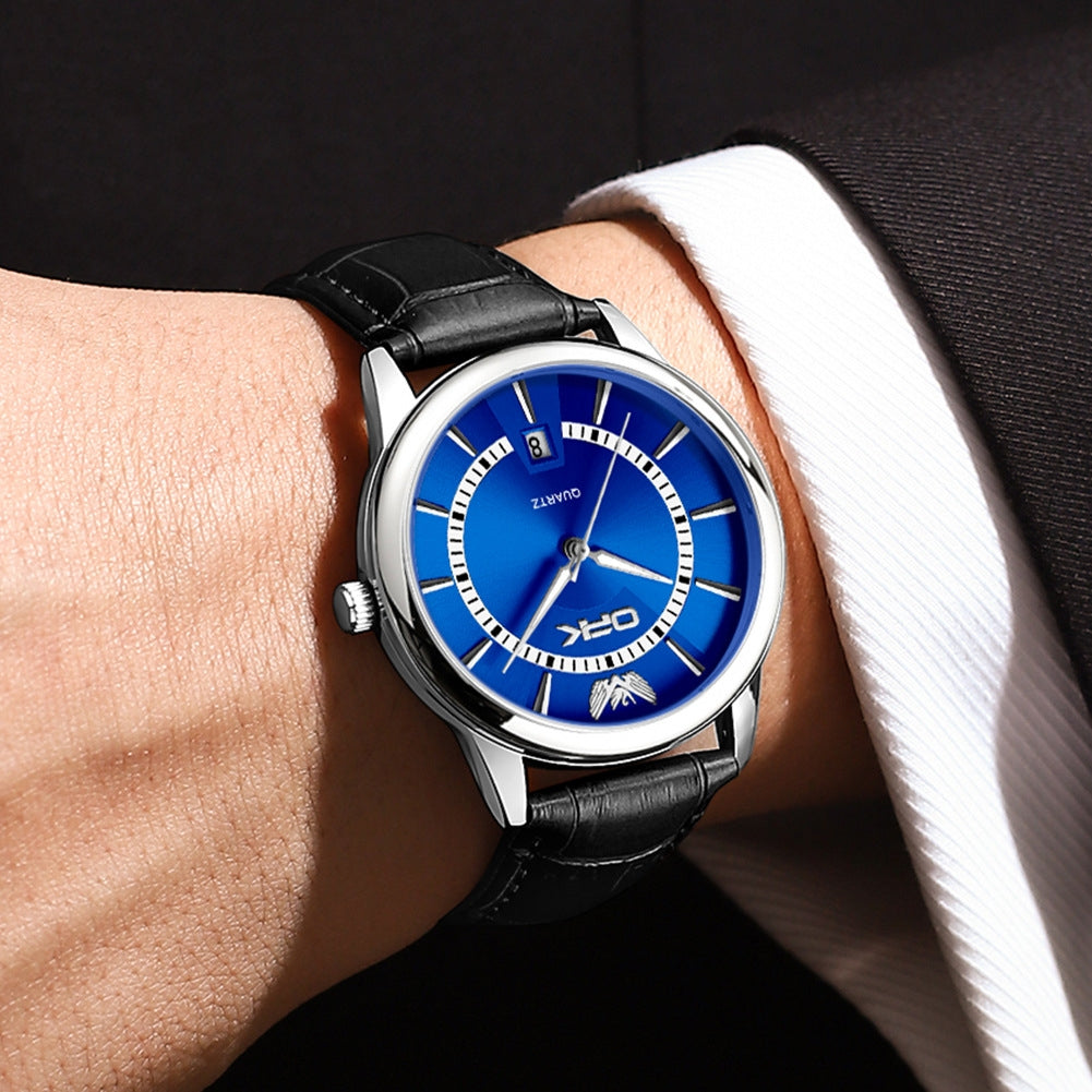 Mens quartz leather watch
