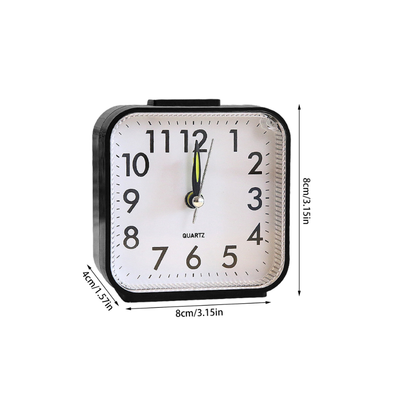 Mini Square Silent Alarm Clocks Non-ticking Analog Quartz Clock with LED - Battery Power