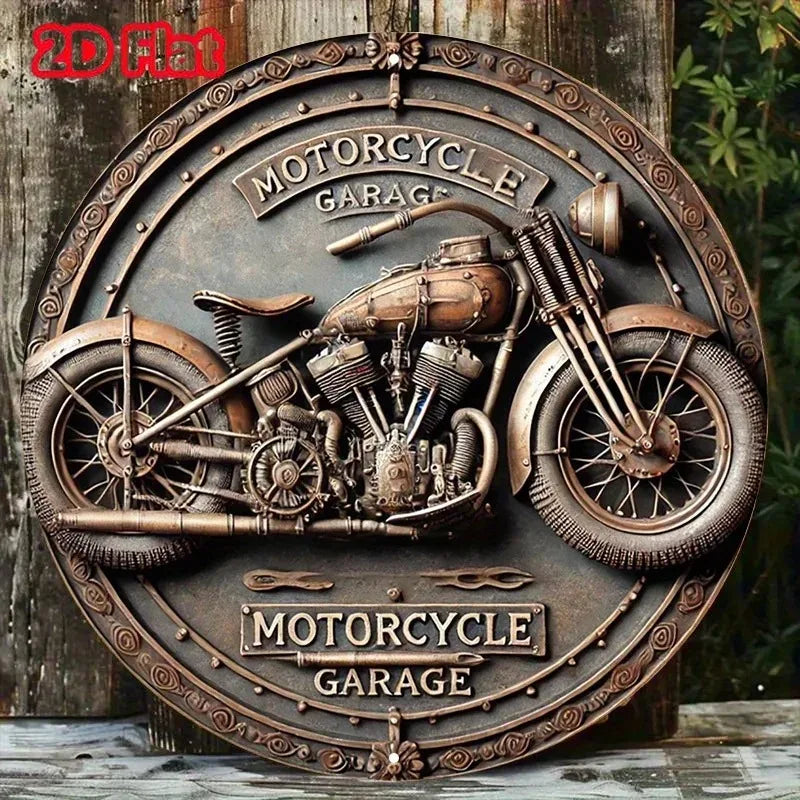 Vintage Aluminum Sign with retro motorcycle design for garage decor