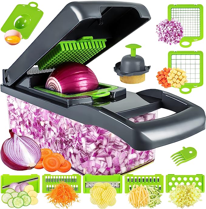 Multifunctional 13-in-1 vegetable chopper with container and blades