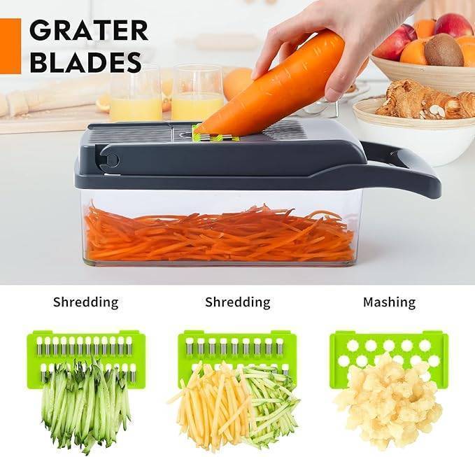 Multifunctional 13-in-1 vegetable chopper with container and blades