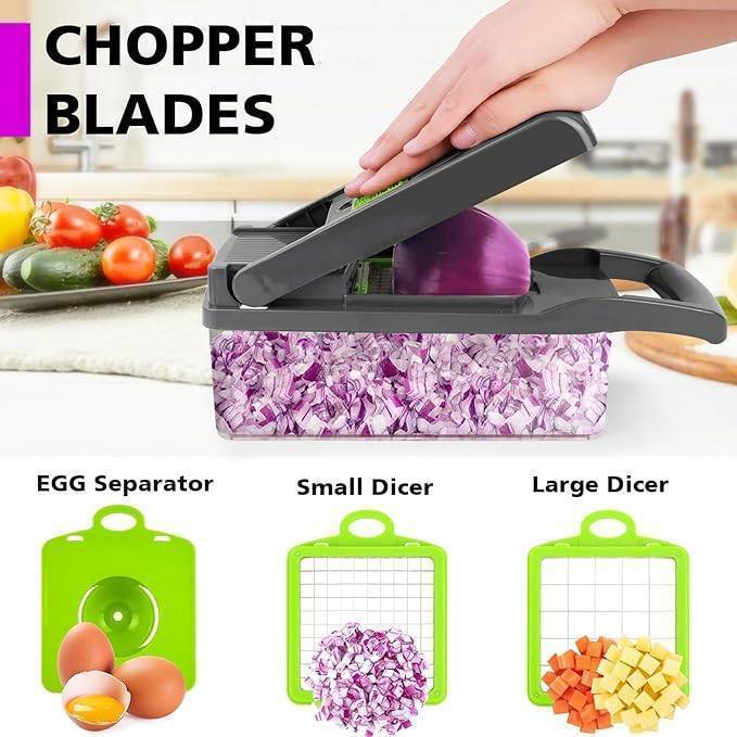 Multifunctional 13-in-1 vegetable chopper with container and blades
