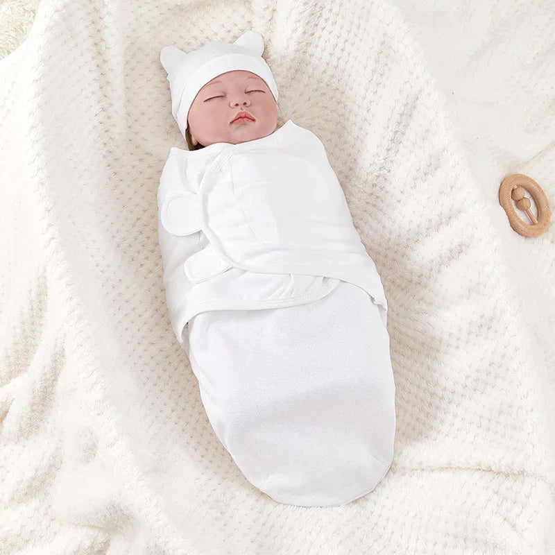 Newborn Cotton Baby Swaddle Wrap Adjustable Sleepsack Hat Set