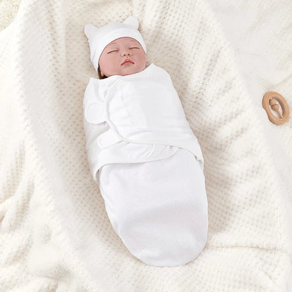 Newborn Cotton Baby Swaddle Wrap Adjustable Sleepsack Hat Set