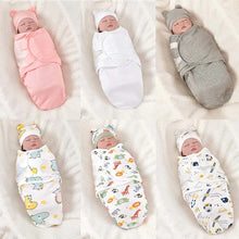 Newborn Cotton Baby Swaddle Wrap Adjustable Sleepsack Hat Set
