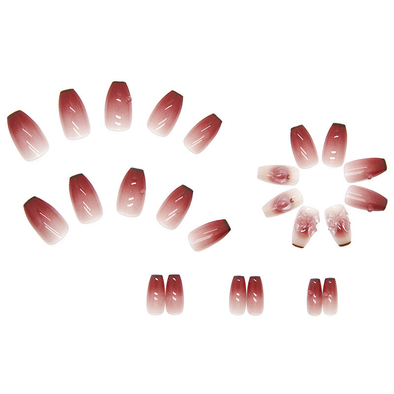 Gradient Color Nail Stickers - Light Changing Heart Peach Bow