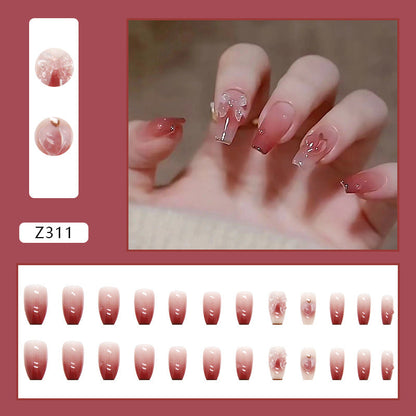 Gradient Color Nail Stickers - Light Changing Heart Peach Bow
