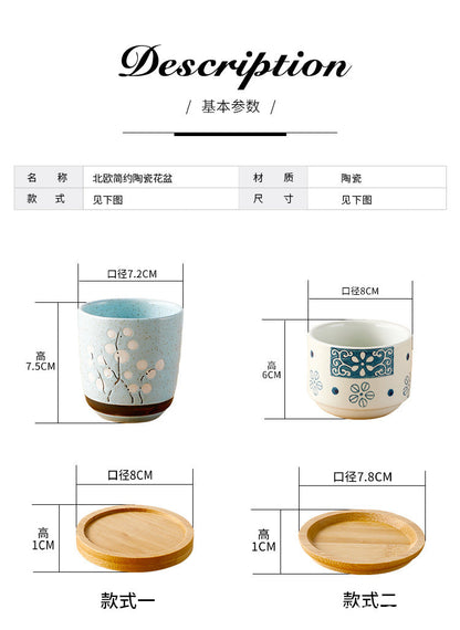 Flower Pot With Bamboo Tray Japanese style Ceramic Lot Mini Cement Succulent   Bonsai Planter Garden Decor Office Home Plant