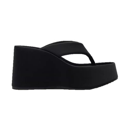 Black satin beach heels