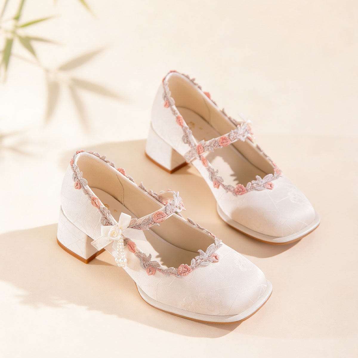 Jacquard Satin Mary Jane Heels