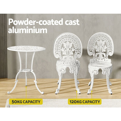 Outdoor Dining Setting for 2 | Bistro Set | Vintage Cast Aluminium | White