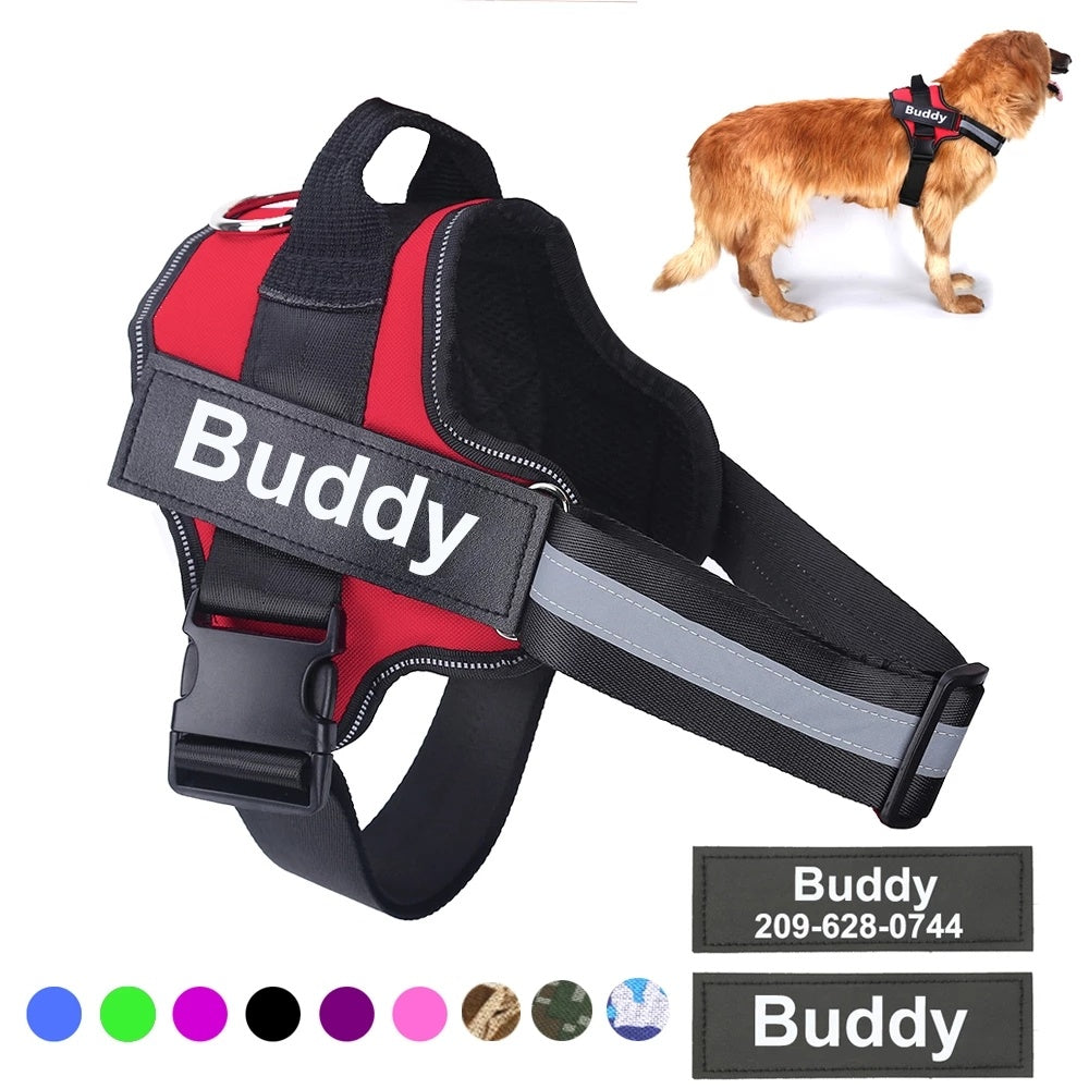 Personalized dog harness with adjustable straps and custom embroidery