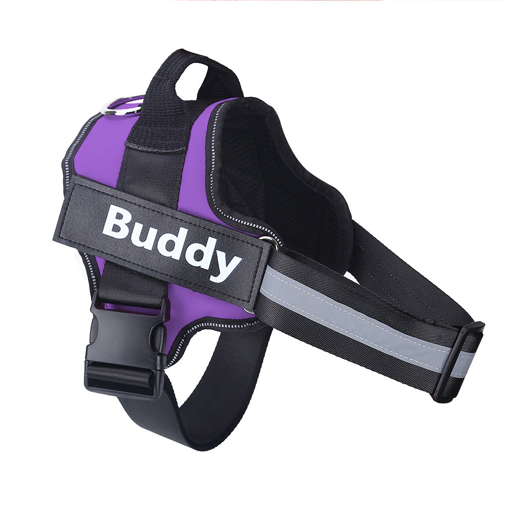 Personalized dog harness with adjustable straps and custom embroidery