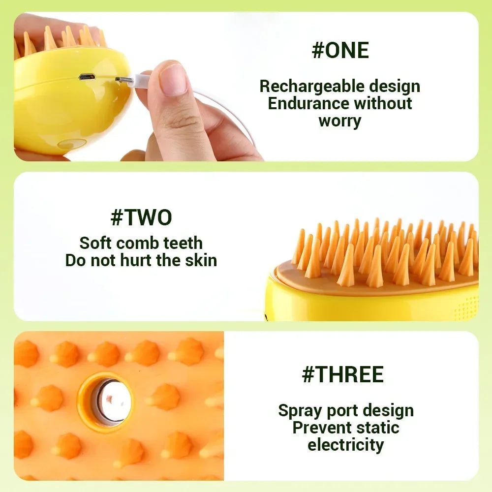 Pet Grooming Steam Brush for Dogs and Cats - Gentle Steam Cleaning Tool