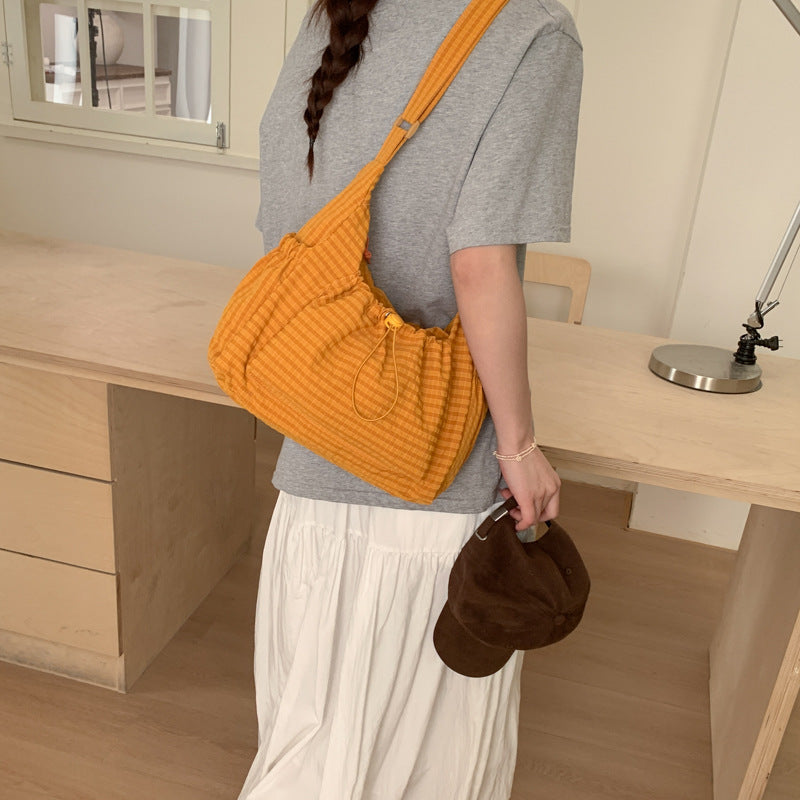 Plaid Drawstring Crossbody Bag