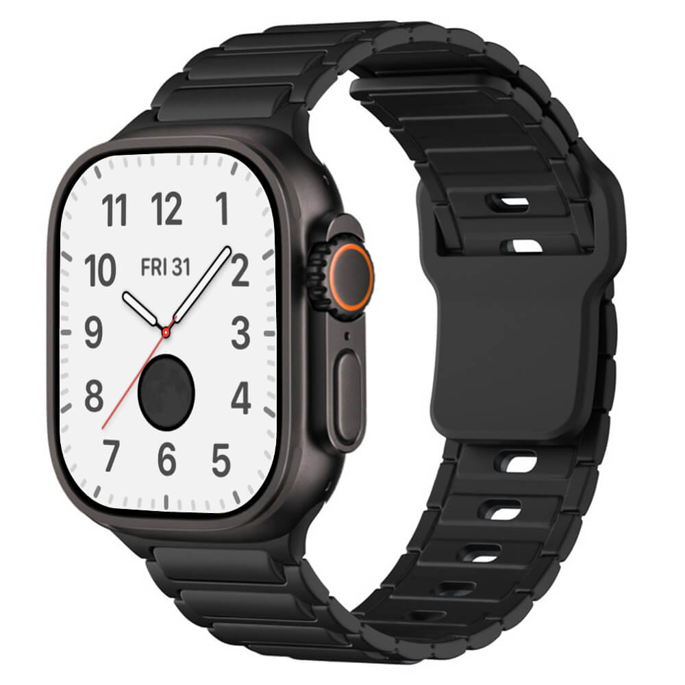 Sporty silicone band for Apple Watch Ultra with striped athletic design

