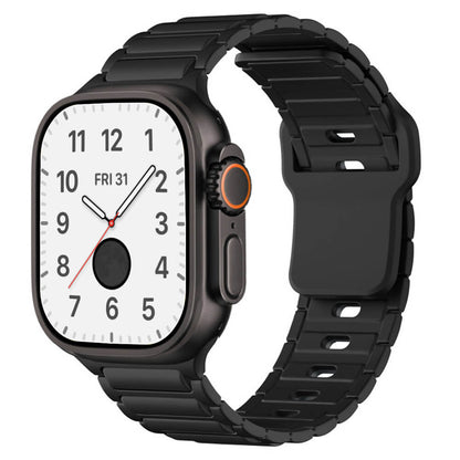 Sporty silicone band for Apple Watch Ultra with striped athletic design

