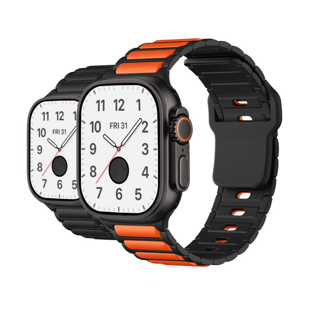 Sporty silicone band for Apple Watch Ultra with striped athletic design

