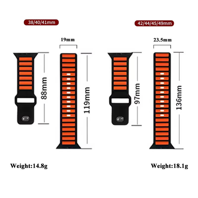Sporty silicone band for Apple Watch Ultra with striped athletic design

